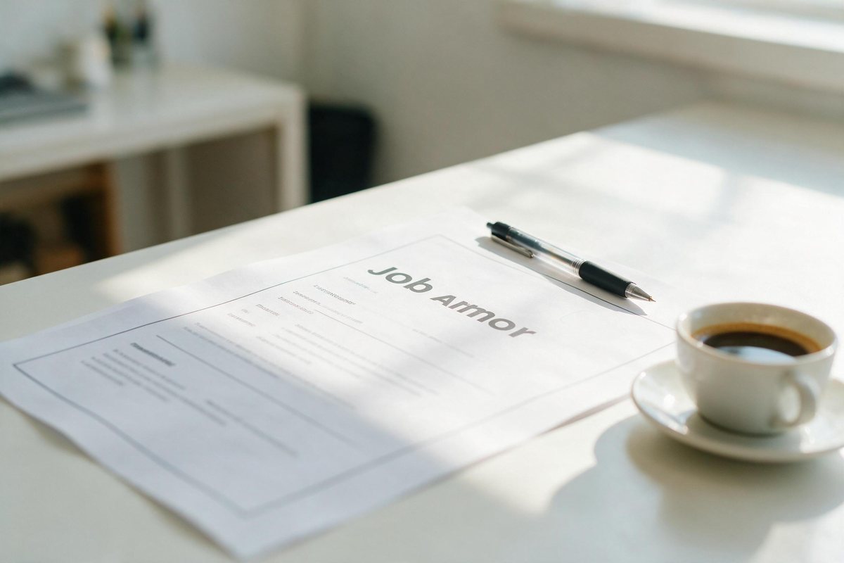 Clean printed job ad draft on a bright desk beside a pen and coffee