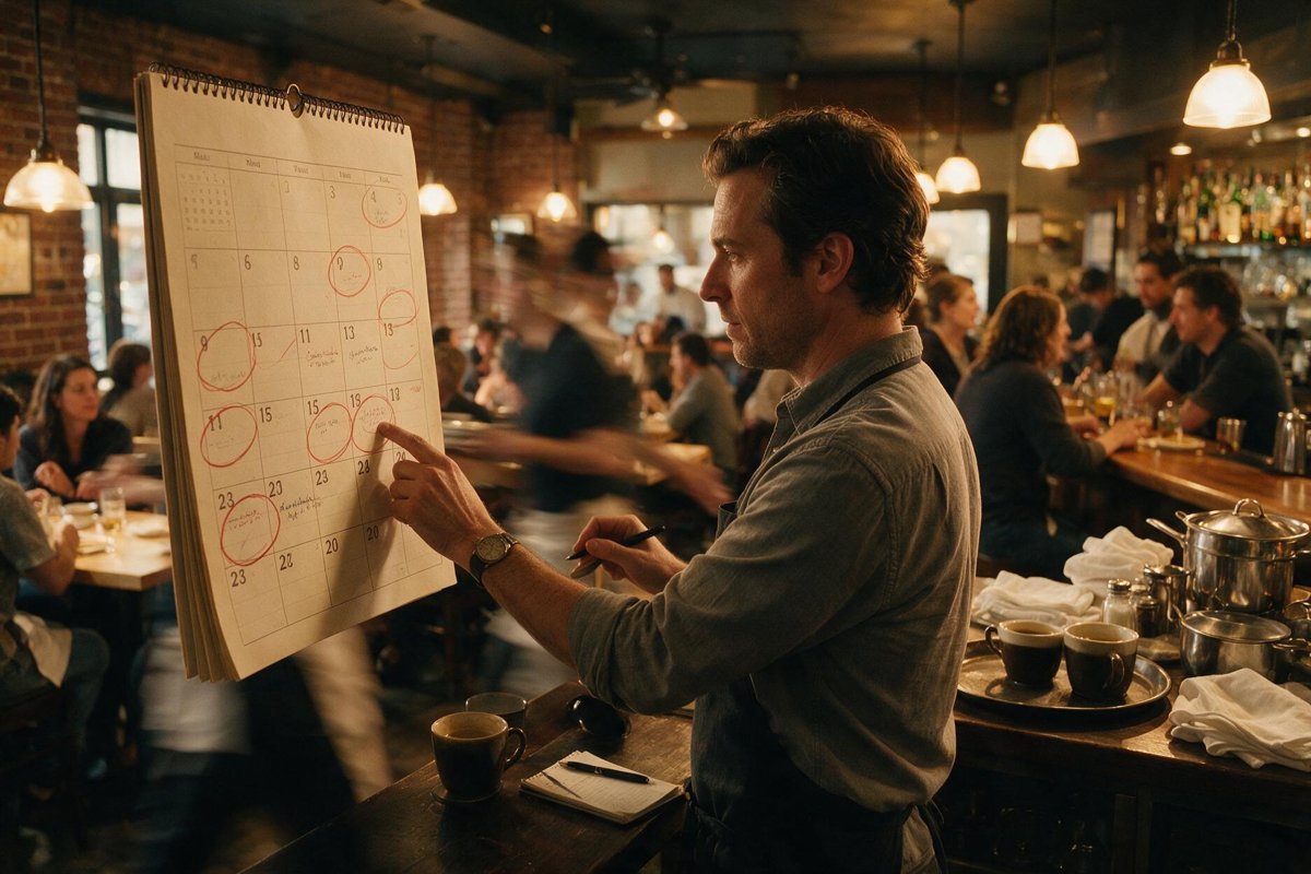 Recruiter tracking time-to-hire stages on a wall planner with a stopwatch beside a laptop