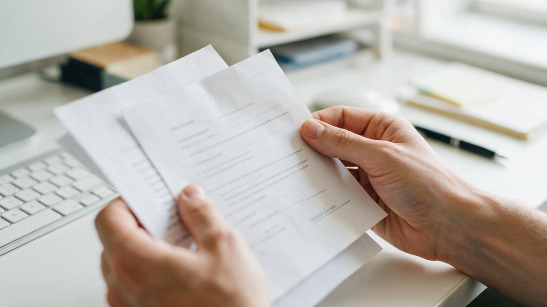 Hands comparing a document with a copy at a bright orderly desk