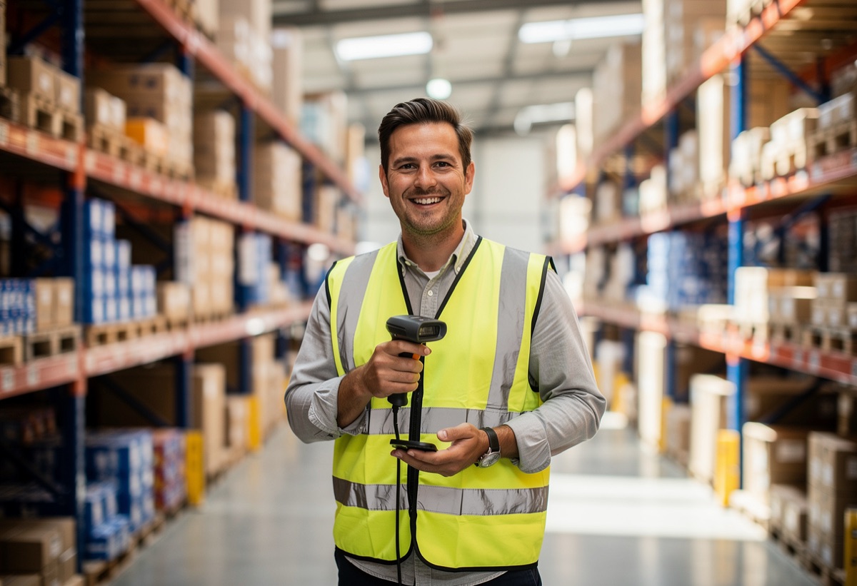 Warehouse workers picking with RF scanners in a modern fulfillment center
