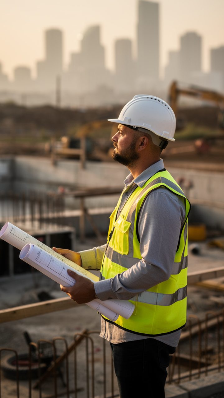 Civil engineer on a high-rise construction site